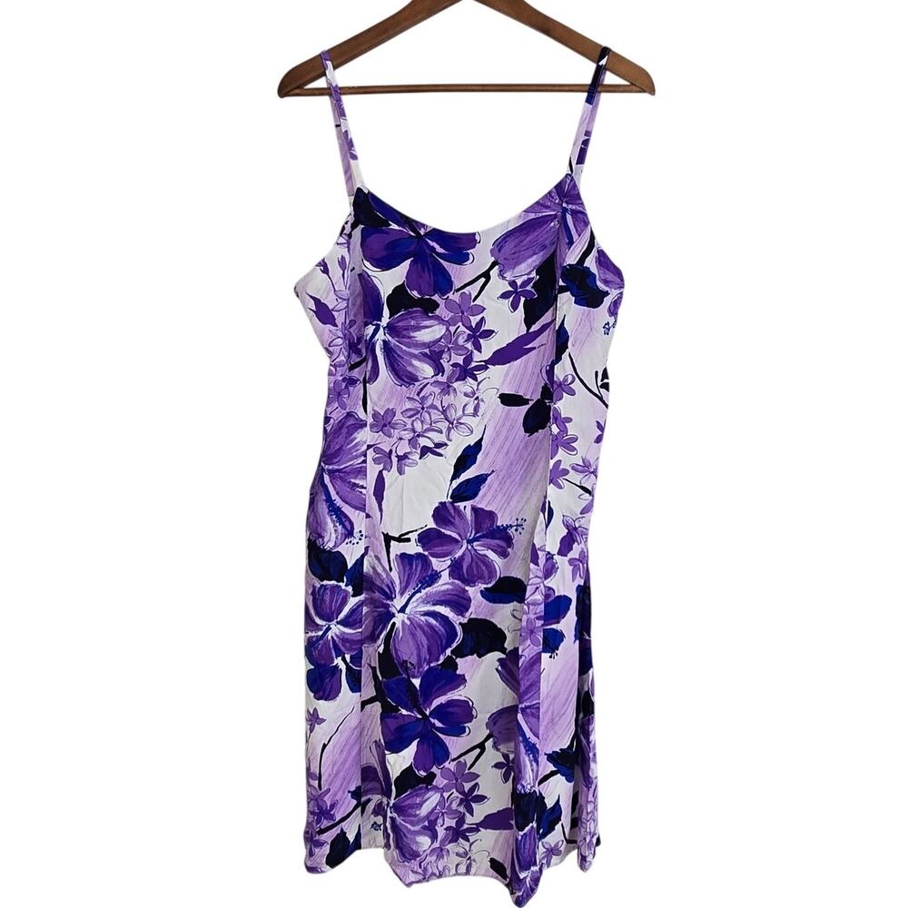 Vintage Paradise Found Watercolor Hibiscus Spaghetti Strap Dress Hawaii Made 2XL